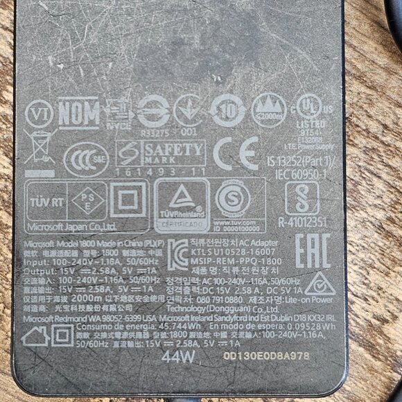 Surface Pro 3 4 5 6 7 Charger 44W Power Supply w USB A Port 1800 - Picture 4 of 5